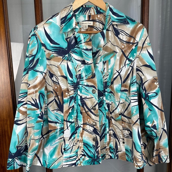 COLDWATER CREEK Jacket Womens Plus size W20 Blue Print Pockets Snaps Front - Picture 1 of 9
